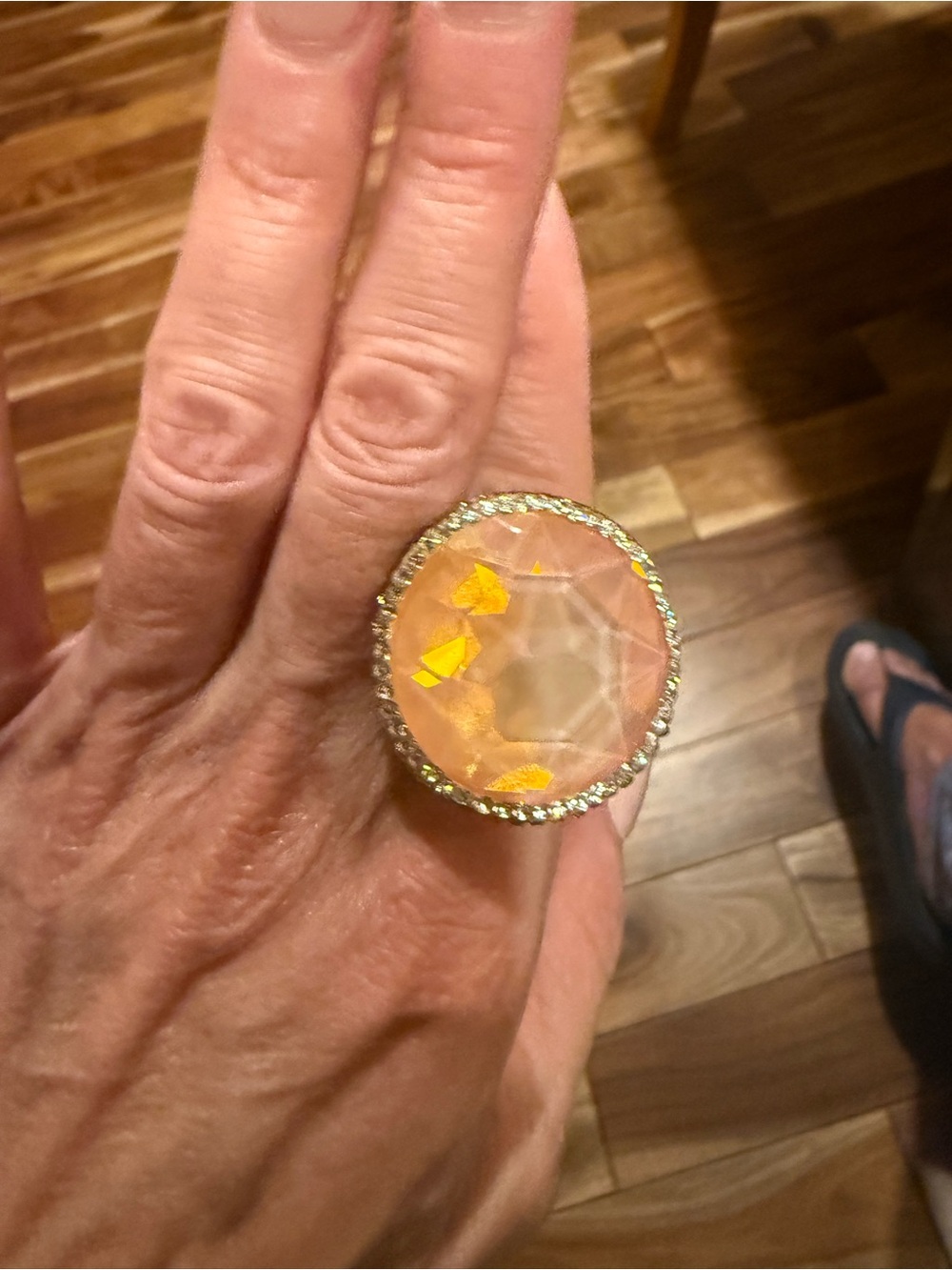 Gold tone peach Crystal Ring - Women Jewelry gemstone gems fully  adjustable